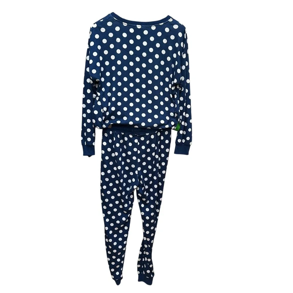 Kate Spade New York‎ Brushed Sweater Knit Long Sleeve PJ Set Blue Polka Dot SM
